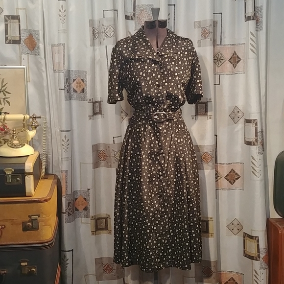Vintage Black & Olive shirt dress - Picture 3 of 11